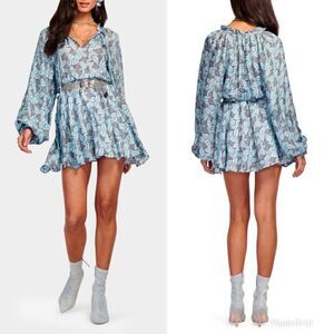 REVOLVE RAMY BROOK TATUM LONG SLEEVE MINI DRESS IN MYSTIC LEAF